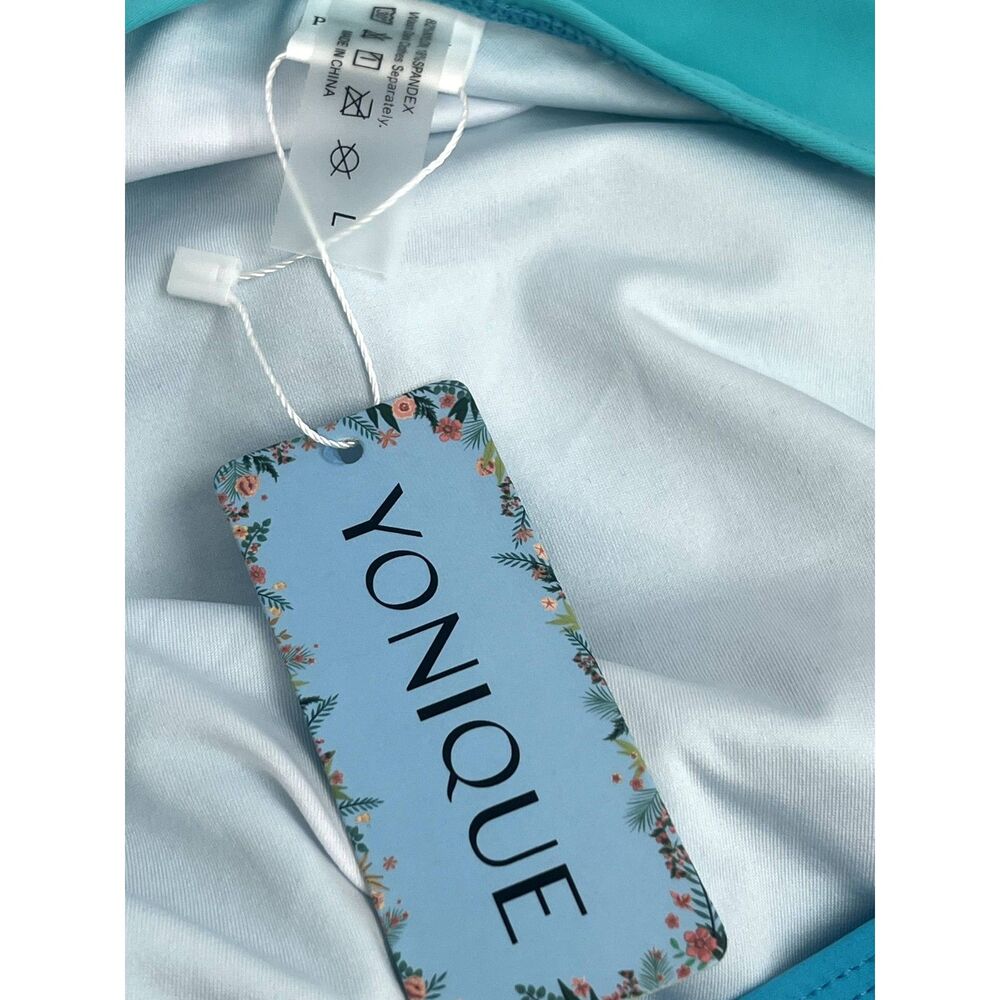 Yonique NWT One Piece Swimsuit One Shoulder Cutout Monokini Blue Turquoise sz L - Picture 8 of 12
